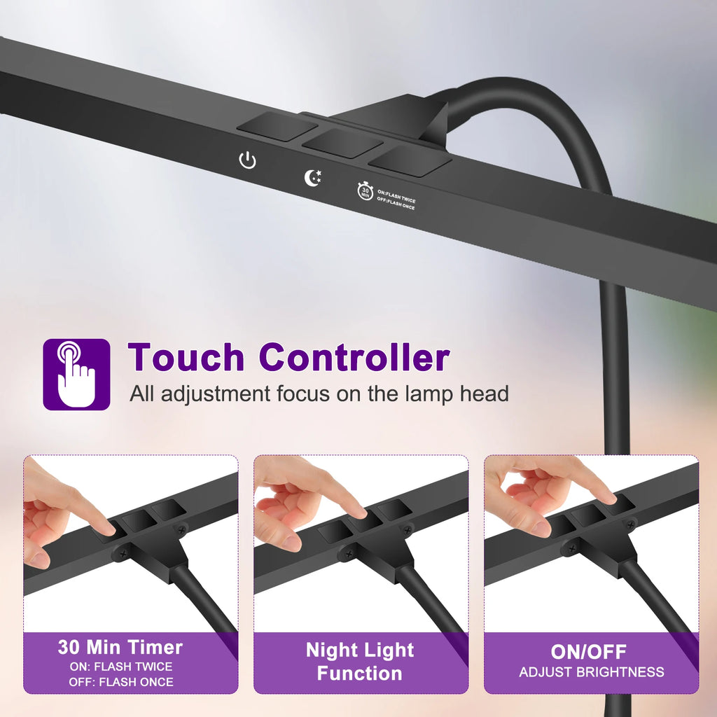 NEWACALOX EU/US 12V 24W Touch Control Desk Lamp with Clamp 360° Adjustable Gooseneck 3 Colors Table Light for Home Office Study