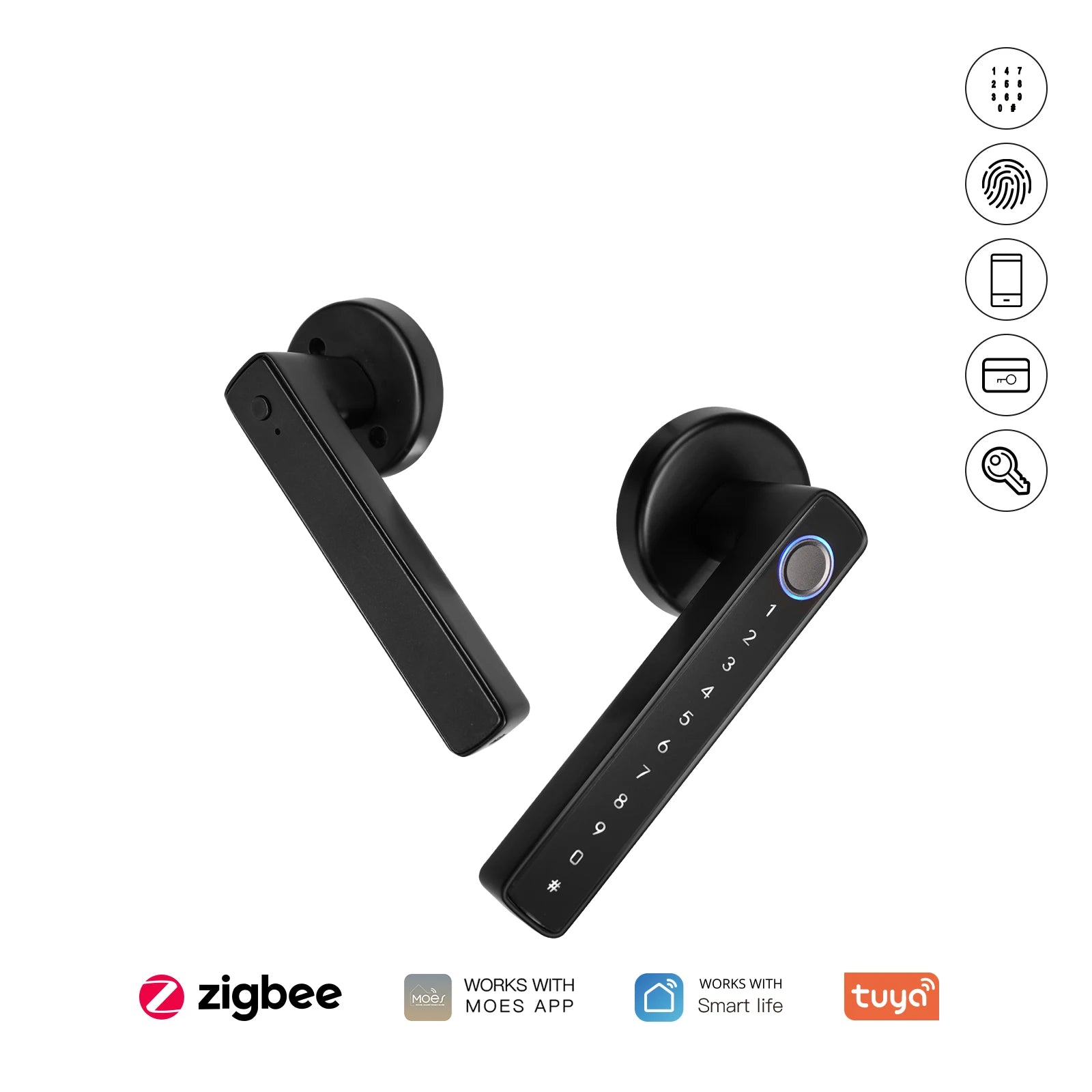MOES Tuya Zigbee Smart Fingerprint Door Handle Lock Electronic Password APP Remote Unlock Hotel Apartment Office Rental House