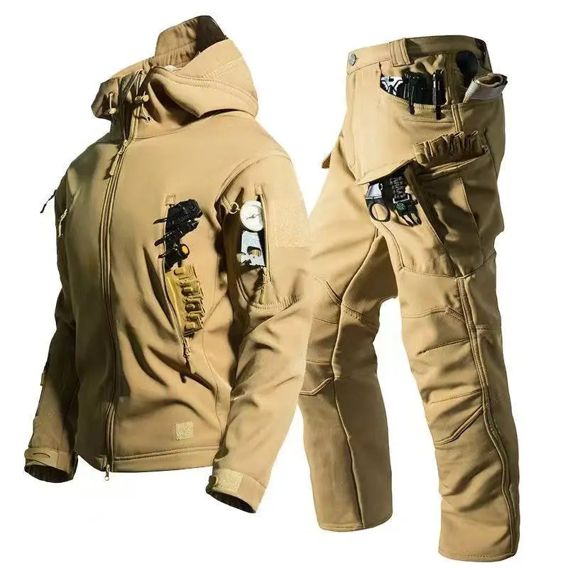 Men's Military Tracksuit Winter Set Fleece Tactical Parkas  Cargo Jackets Hiking Camping Pants Climbing Softshell Casual Coats