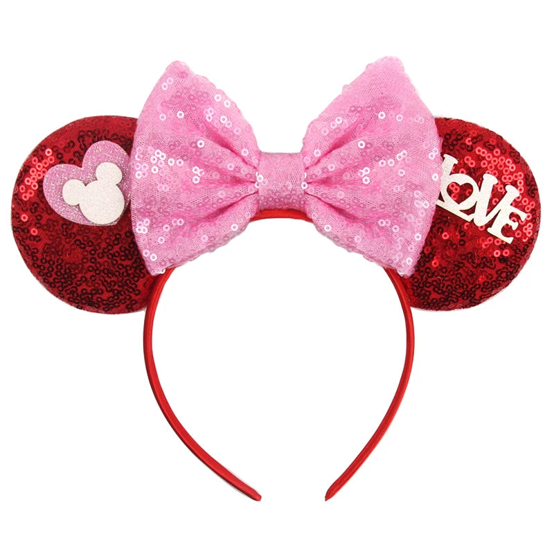 New Valentine's Day Mouse Ears Headband For Girls Women Sequins Love 5"Bow Hairbands Festival Party DIY Hair Accessories Femmes