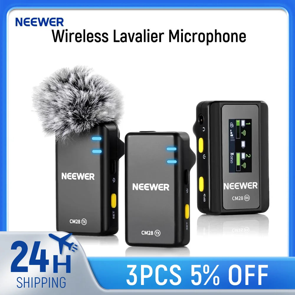 NEEWER CM28 Wireless Lavalier Microphone, 1 Click Noise Canceling, 4GB Storage, Lapel Mic For IPhone/Android/PC/Camera/iPad