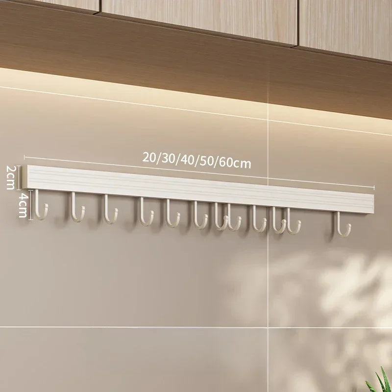 Kitchen Storage Rack Wall Mounted No Punch Shelves Movable Hook Spoon Holder Organizer For Kitchen Utensil Accessories Tool