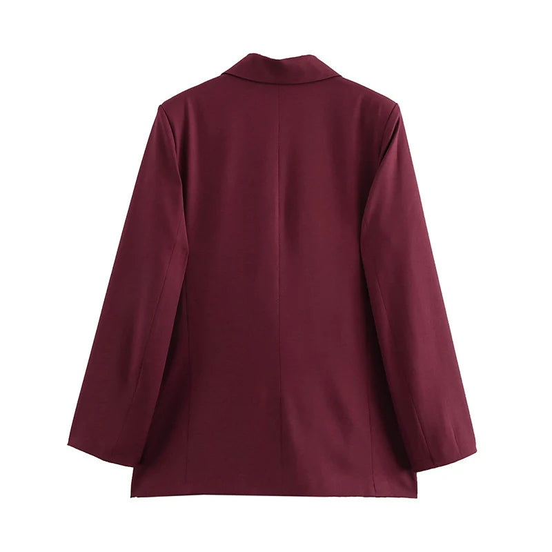 New Burgundy Blazer Women Autumn Winter Vintage Double Breasted Suit Jacket for Woman Fashion Streetwear Classic Blazers Coat