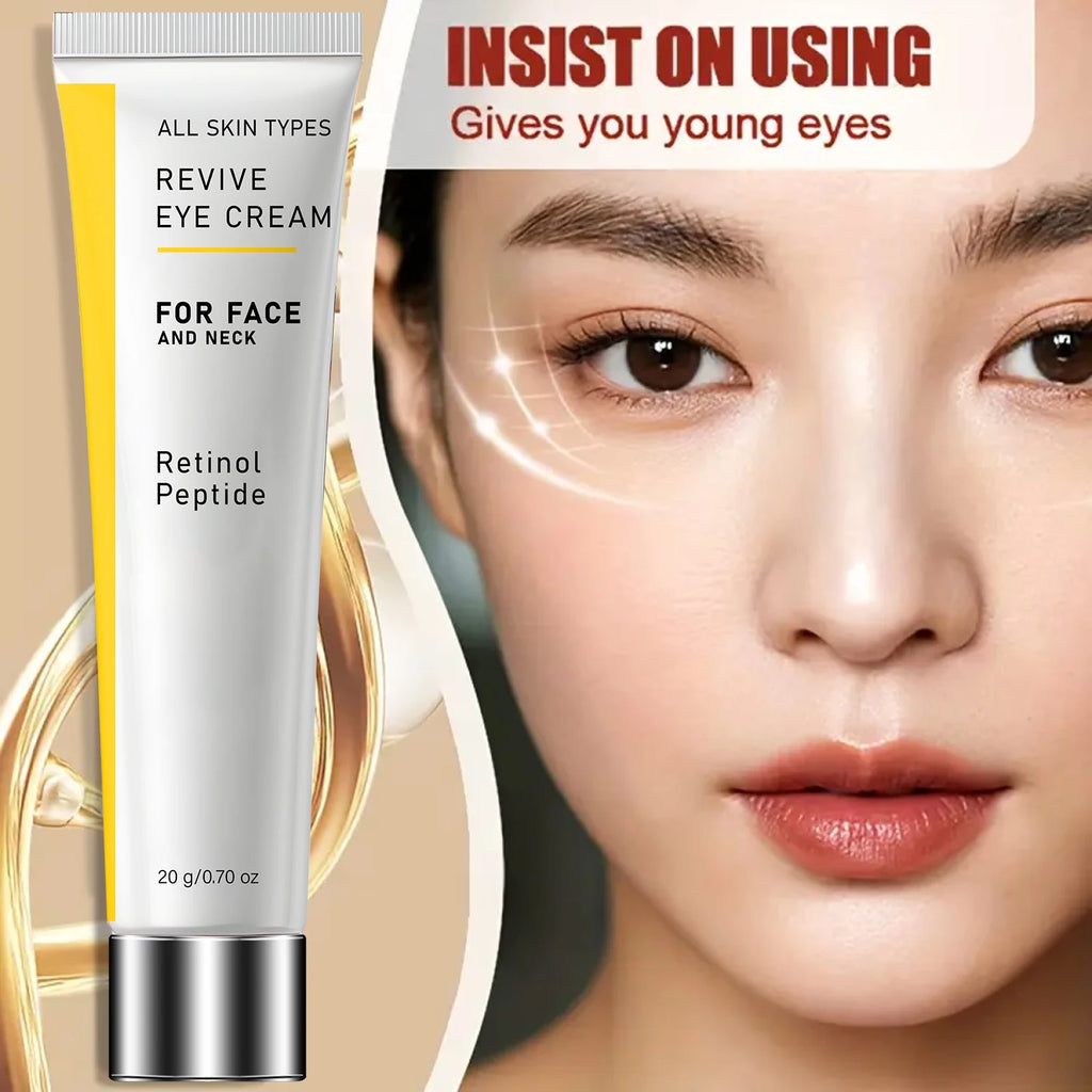 Revive Polypeptide Eye Cream. Retinol Peptide Anti-Aging Formula. Gentle Face Neck Care. Hyaluronic Acid Hydration. 20g