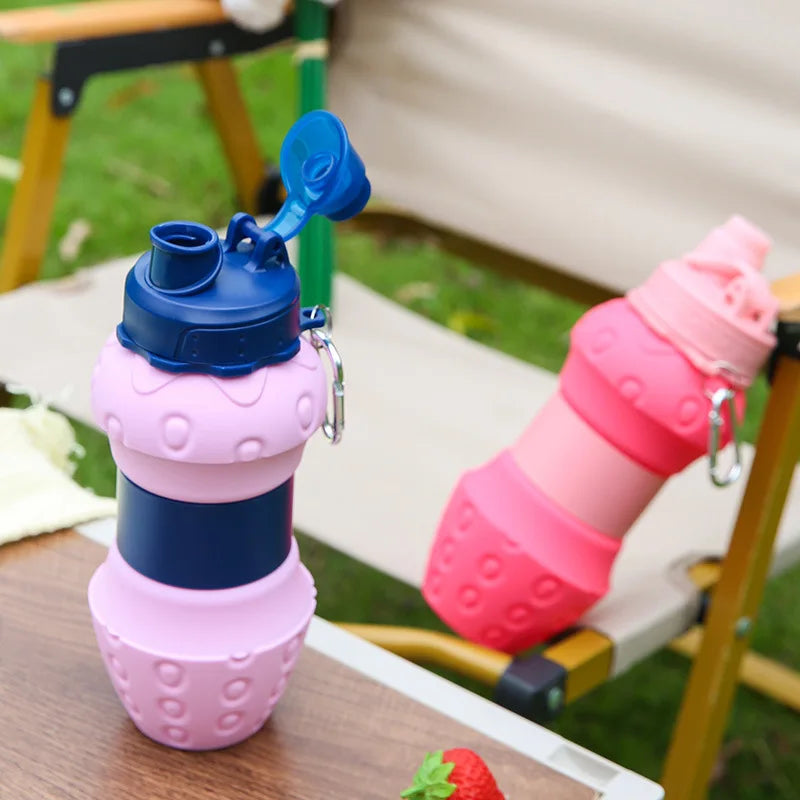 Portable Foldable Sports Water Bottle 600Ml Travel Sports Bottle Strawberry Shaped Water Bottle Kids Silicone Telescopic Cup
