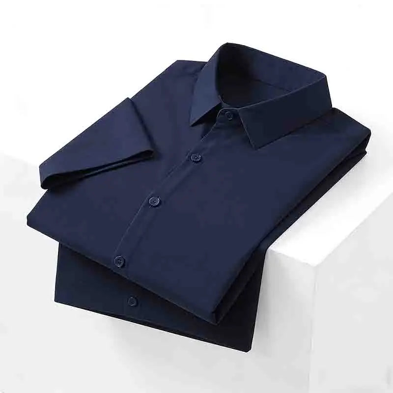 Casual Light Blue Short Sleeve Button Up Shirt for Men Versatile Collared Dress Shirt for Spring & Summer