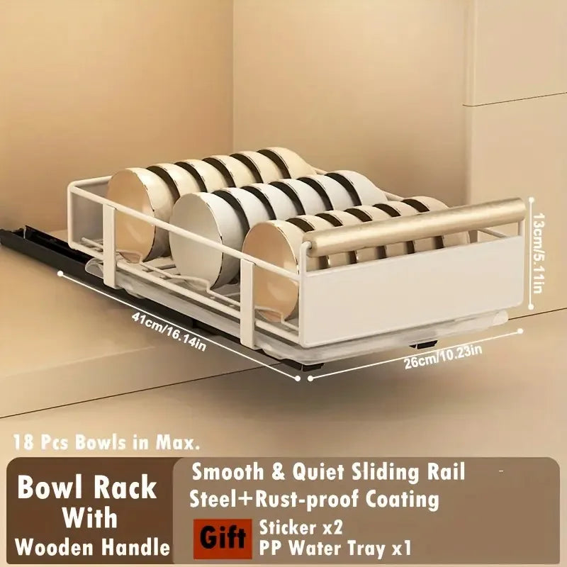 Space-Saving Kitchen Drawer Organizer, Pull Out Storage Rack for Storing Plates, Bowls, and Spices Kitchen Organizer and Storage
