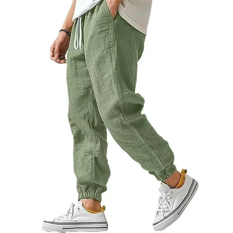 Japanese-Style Retro Streetwear 2026 Summer Men Cotton Linen Sweatpants Trousers Men Casual Harem Pants Breathable Men Joggers