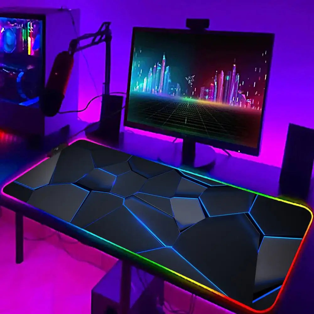 XXL RGB Gaming Mouse Pad 3D Geometric Desk Mat Game Accessories Large LED Light Rubber Anti-slip PC Computer Carpet with Backlit