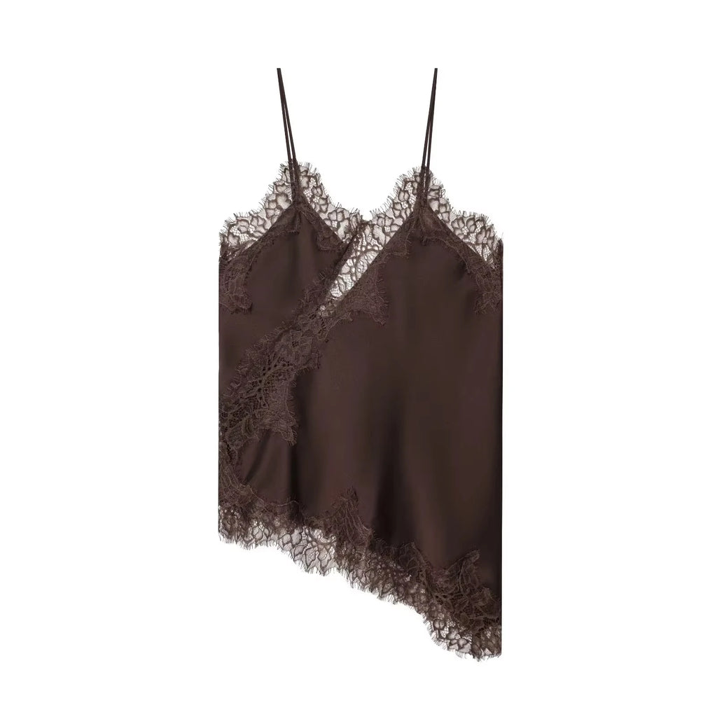 HH Women Fashion Lace Stitching Camisole Asymmetric Hem Sexy Backless Tank Top Summer Trend Lady Club Party Evening Chic Tops