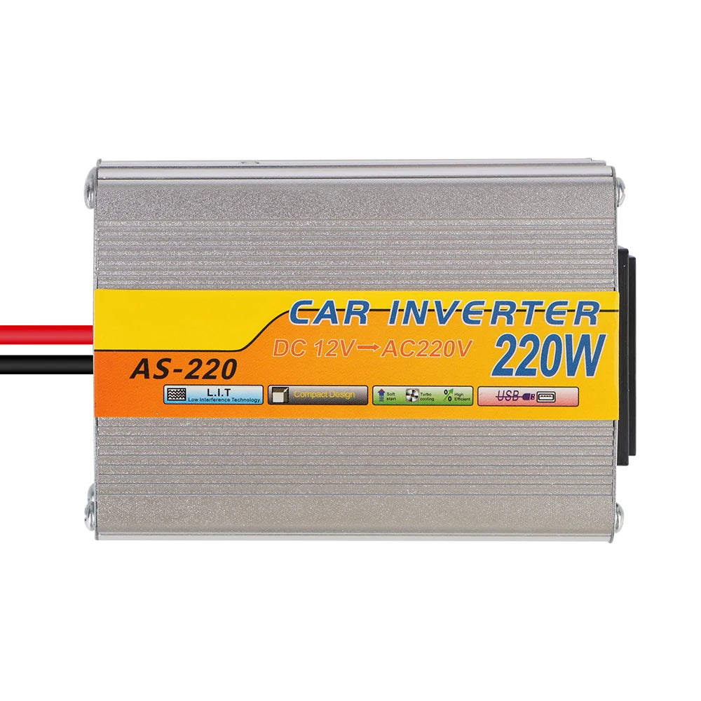 DC 12V To AC 220V 220W Power Inverter Conversion USB Battery Clip Portable USB Voltage Transformer Car Mounted Solar Inverter