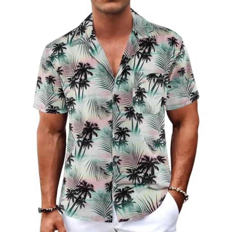 Men's Hawaiian Shirt Short Sleeved Button Casual Shirt Summer Print Tropical Floral Beach Shirt