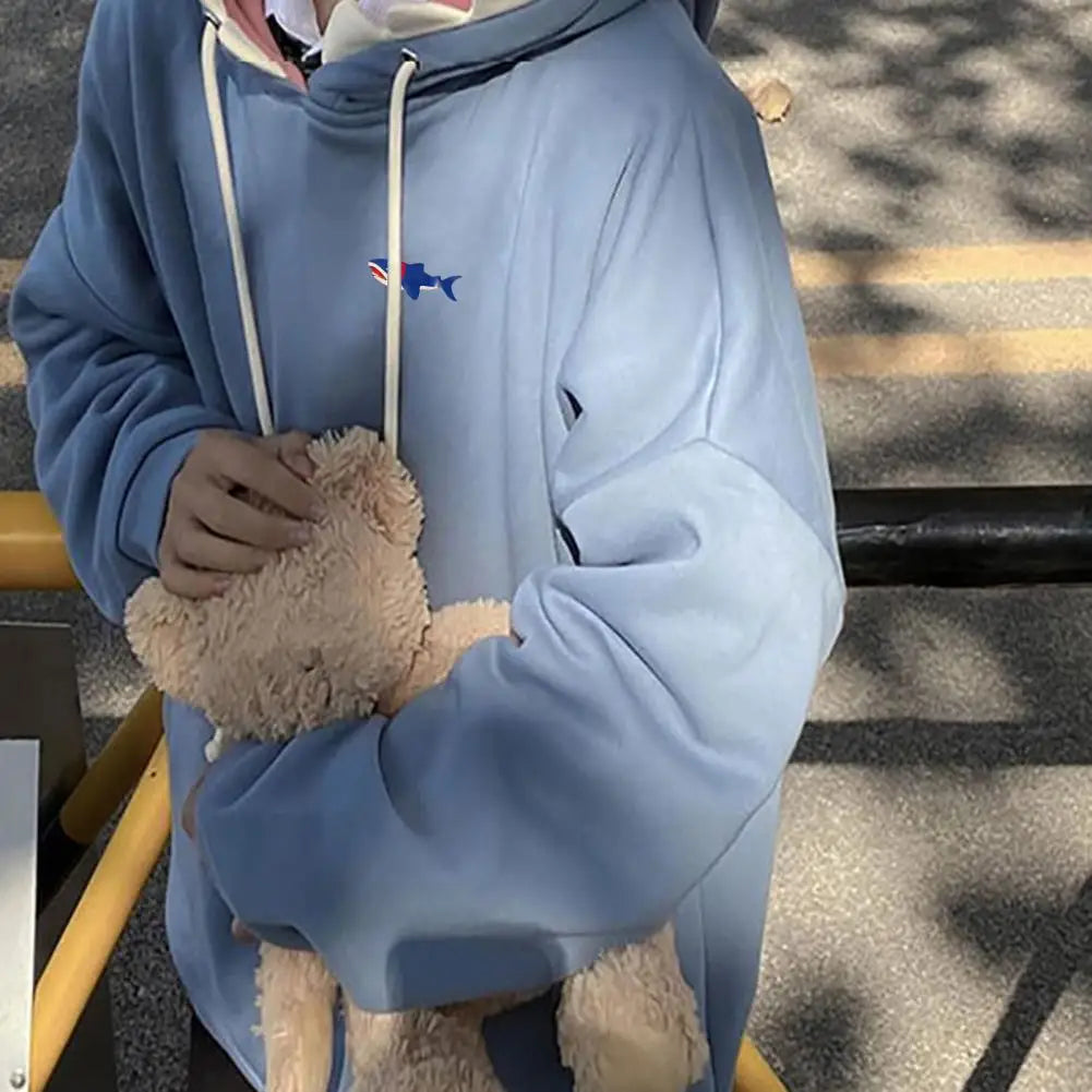 Men Shark Hoodie Winter Pullover Sweater Casual Pocket Long Sleeve Pull Female Solid Hooded Sweaters Trendy Couple's Pullovers