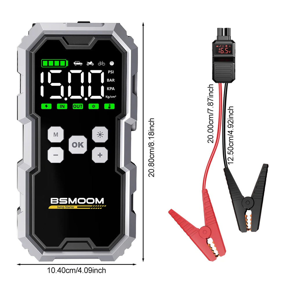 Car Jump Starter With Air Compressor LCD Screen 21800mAh Portable Booster Charger ,6000A Powerful Car Battery Starting Device,Car Battery ChargerFor12V(ALL Gas/10L Diesel) Start The Car Quickly, USB Input/output, LED Emergenc
