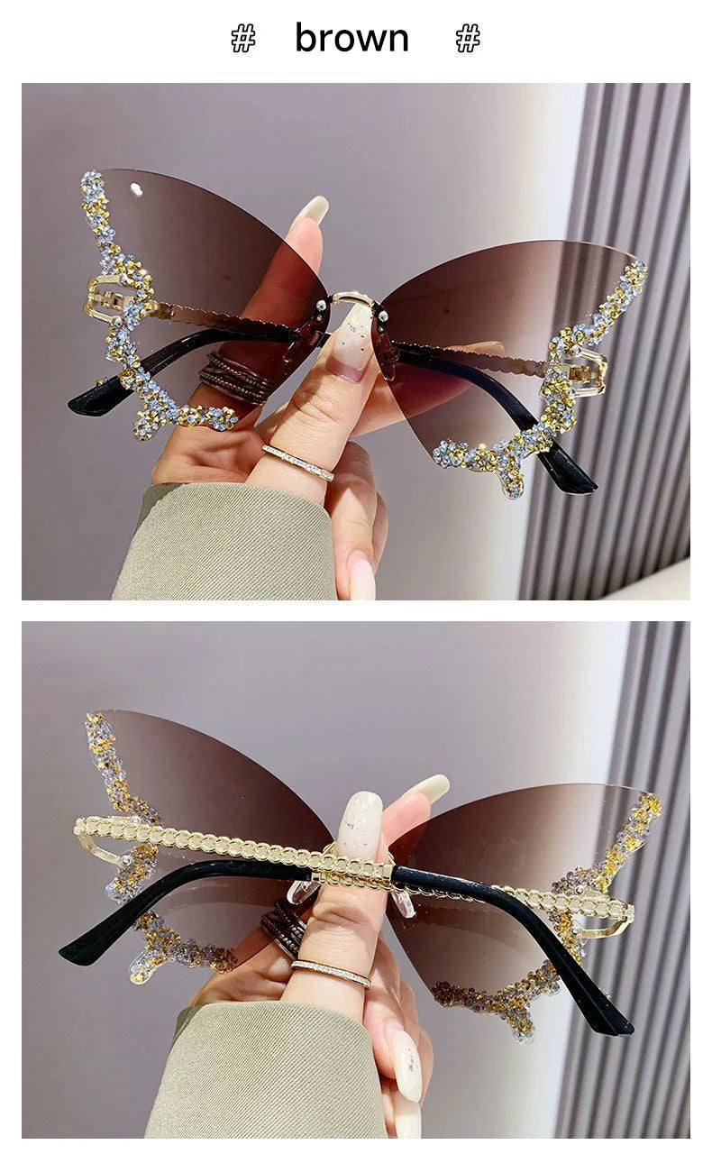Fashion Butterfly Sunglasses Women UV400 Vintage Diamond Sun Glasses Gradient Lenses Eyewear Ladies Sun Glasses