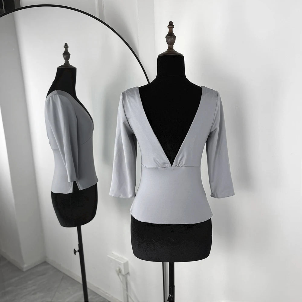 Talenza Sexy V-Neck Top Women's Summer New Slit Casual Solid Pullover Slim-Fit Chic High-Street Office Lady 2026 Female T-Shirts