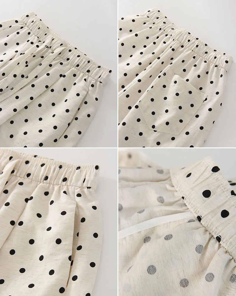 Polka Dot Cotton Linen Pants White Women Wide Leg Summer Spring Baggy Trousers For Woman High  Waist Linen Loose Pants Women