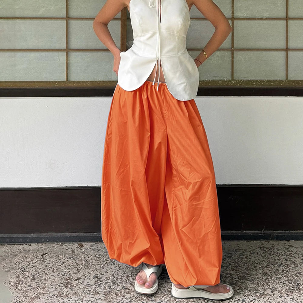 Tuularose Loose Solid Leg-Length Pants For Women Pleated High Waist 2025 Summer Female Fashion Office Lady Casual Bloomer Pants