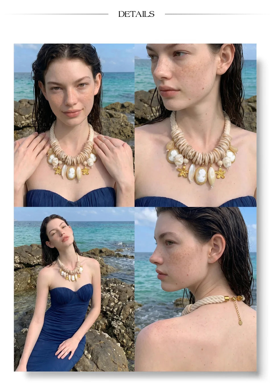 Yhpup 2026 Handmade Jewelry Rope Braided Resin Chain Portrait Flower Drop Charm Statement Necklace Exclusive Accessories
