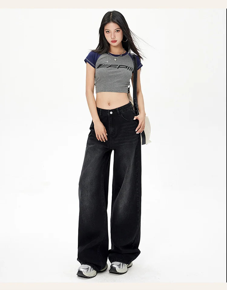 Lady RetroY2K Style High Waist Jeans Pants Women Fashion Straight Leg Denim Trousers Hot Girls Loose Fit Thin Casual Pants