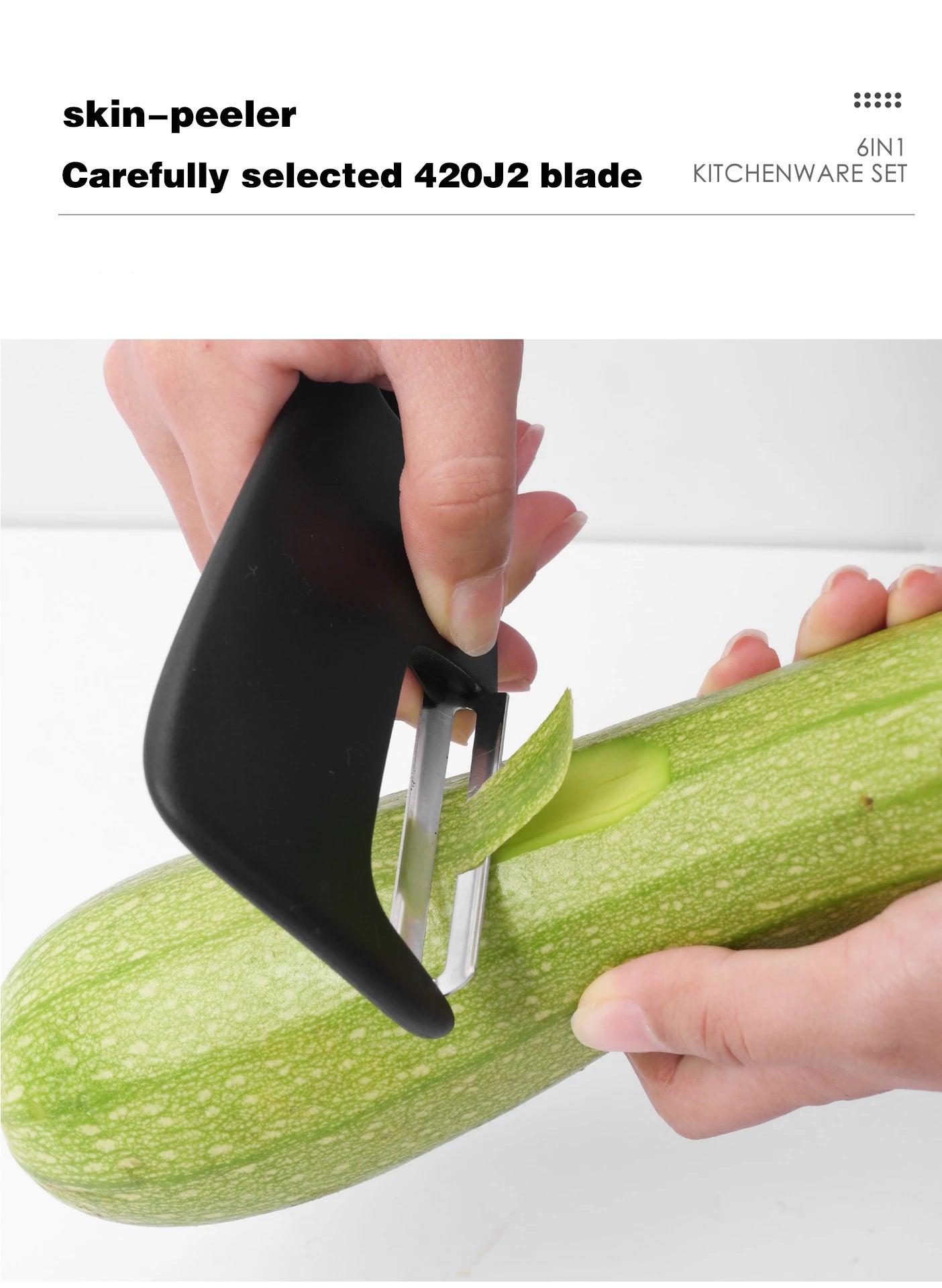Stackable Kitchen Gadgets 6-Piece Melon Grinder Herb Cutter Garlic Grinder Can Opener Cheese Grater Pizza Cutter