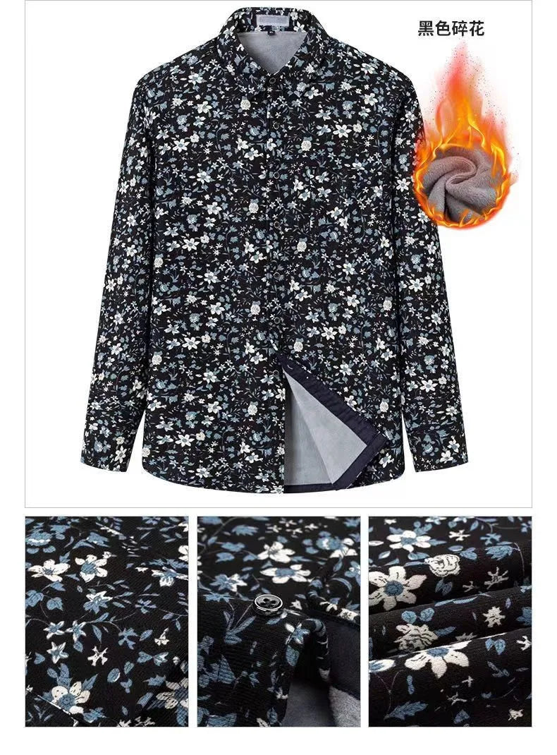 2025 spring shirts flower design high quality thicken casual mens shirt,autumn smart casual shirt men,size M-5XL KCY019