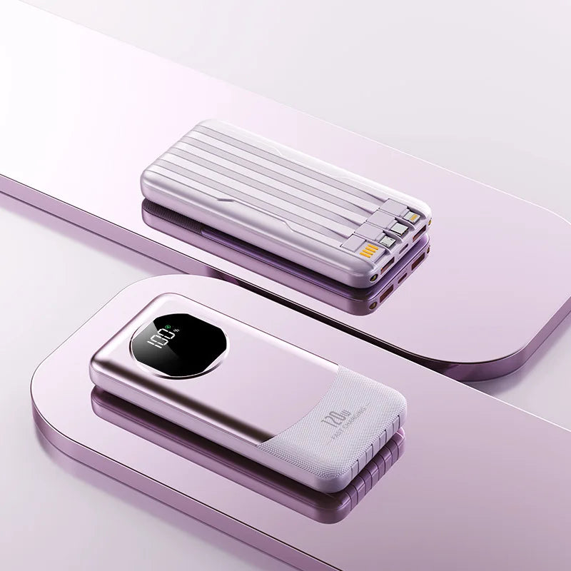 120W 20000mAh Super Fast Charging Power Bank Smart Digital Display with Built-in Four Cables and Type-C Fast Charging