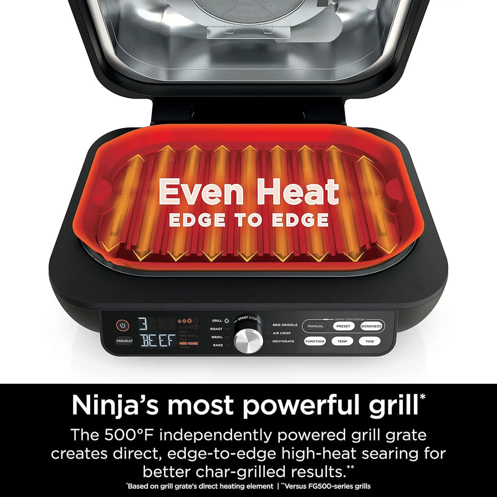7-in-1 Indoor Grill & Griddle Combo, Air Fry, Dehydrate & More, Open or Closed Use, Power Grate, Flat Top, Crisper, Smart Thermo