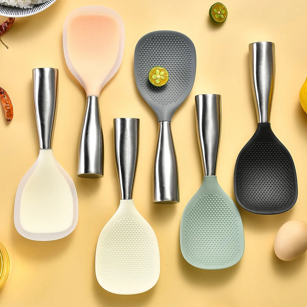 1Pcs Silicone Spoon Non-stick Cooking Spoon Anti-scalding Pot Rice High-temperature-resistant Spoon Durable Kitchen Gadgets