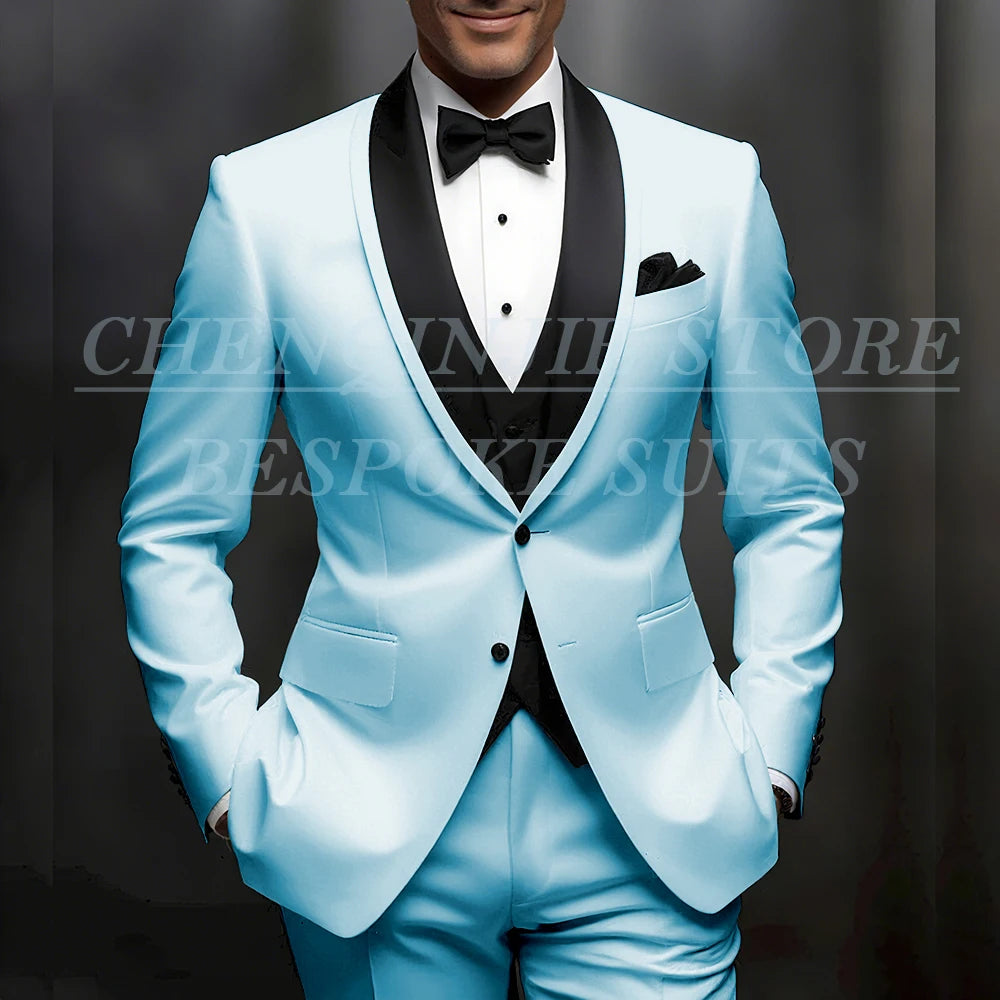 Formal Wedding Men's Suits Customzied Single Breasted Shawl Lapel Slim Fit 3 Piece Jacket Pants Vest for Wedding Male Clothing