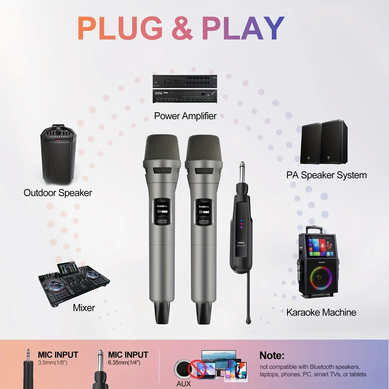 2.4GHz Wireless Microphone System with 100ft Range - 2 Rechargeable Mics for Karaoke, Party, Wedding | Plug & Play, Crystal Clea