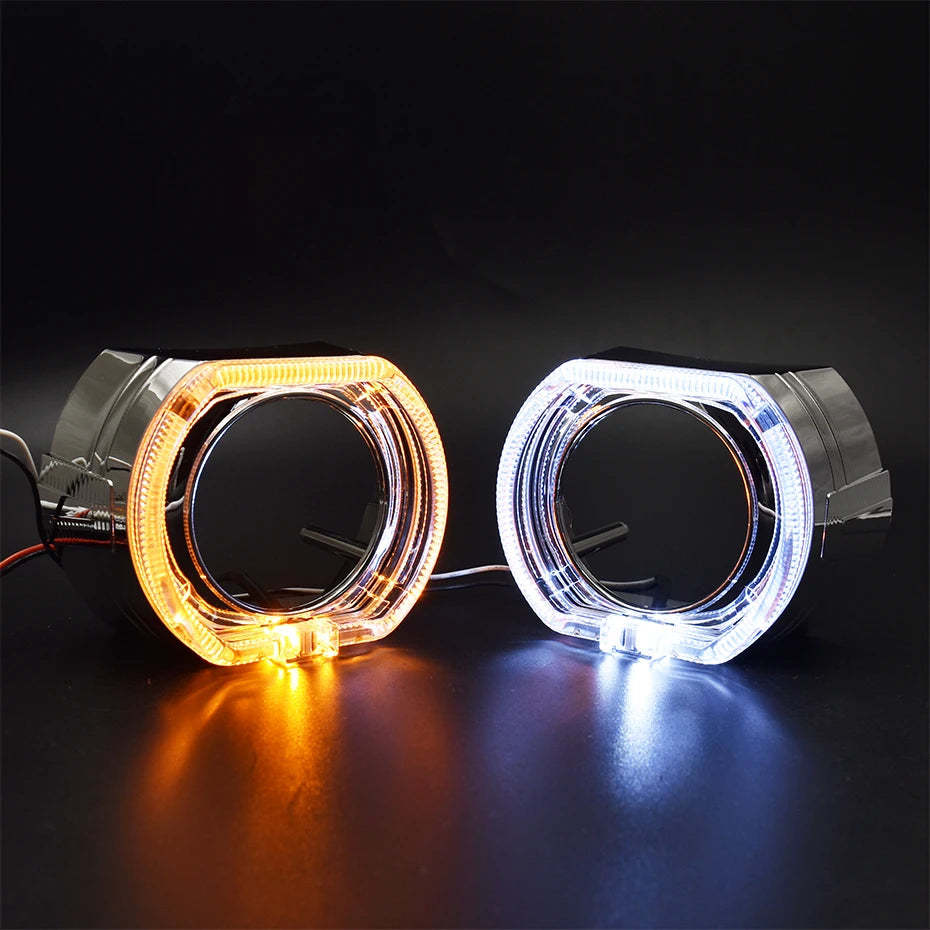 RONAN 2.5 inch LED Angel Eyes DRL Turn Signal Sliver Masks Shrods Covers Fitment 2.5 inch Projector Lens for Jetta BMS