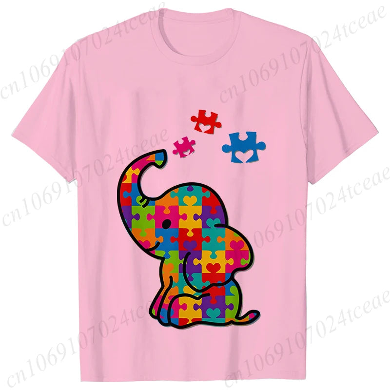 Elephant Autism Awareness Puzzle Adults Kids T-Shirt Fashion Acceptance Neurodiversity Shirt Summer Short Sleeve Tees