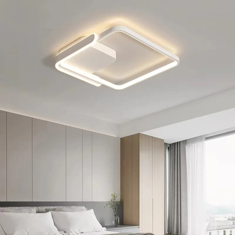 Modern Led Ceiling Light The Bedroom Black White Square Ring Lamp Living Room Study Nursery Indoor Lighting Fixture