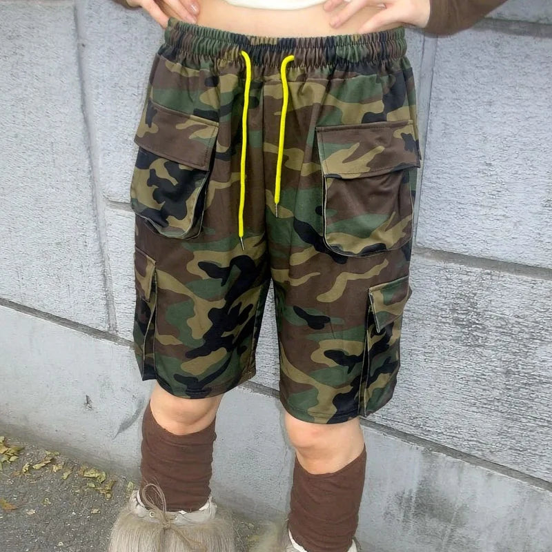 Retro Harajuku Overalls Men's Women's Stereo Cut Pockets Oversized Overalls Camouflage Shorts Summer Street Casual Trend Shorts