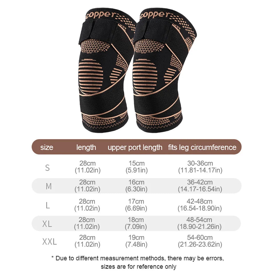 1Pcs Knee Support Knitted Nylon Copper Ion X-type Stable Patella Compression With Straps Ligament Strain  Knee Pads Men Women