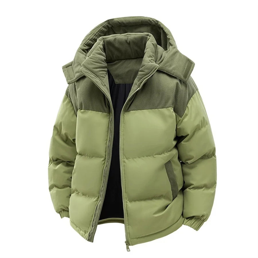 2027 New Patchwork Men Jackets Cotton Padded Corduroy Winter Warm Coat Men's Hooded Windproof Thick Outerwear Mens Clothes