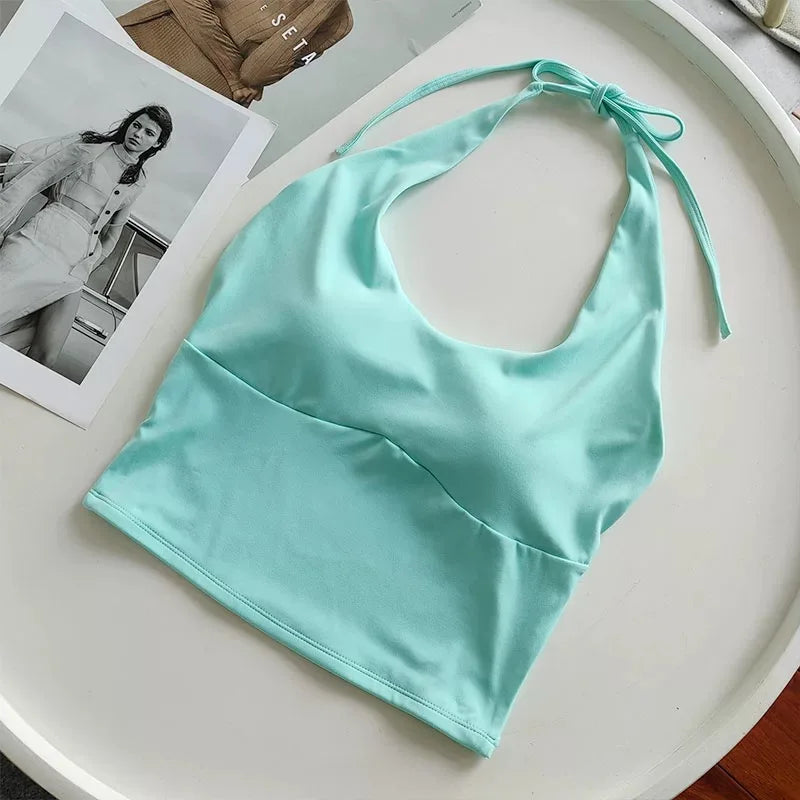 Women's Slimming Halter Neck Tube Top Yoga Vest One Cup Back Sling Fixed Gather Gym Outerwear for Summer Sexy Fitness Bras