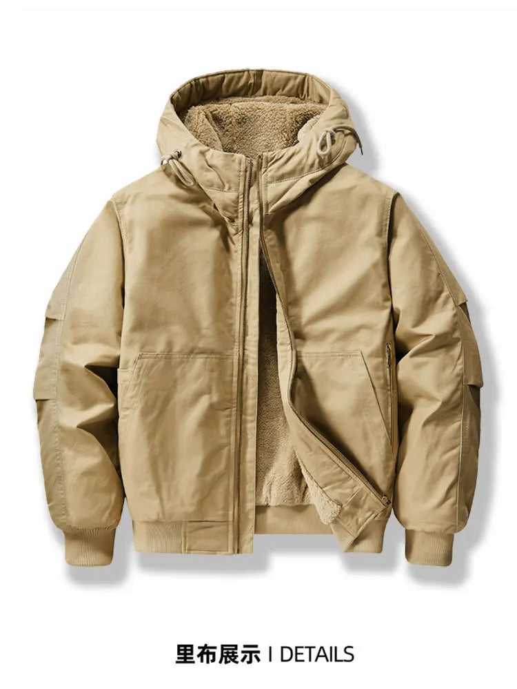 New 2026 Men's Thicken Warm Cotton Jackets Autumn Winter Fleece-lining Loose Casual Hooded Cargo Coats Men Parkas Jackets M-6XL