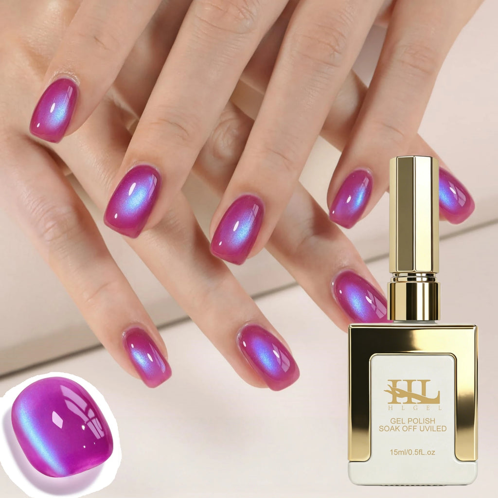 HL Jelly Glass Cat Eye Gel Polish 15MLHolographic Glitter Shimmer Translucent Sheer Color Magnetic Nail Polish Salon DIY at Home