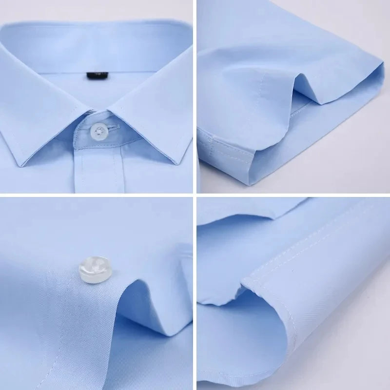 Business Dress Shirt Men Short Sleeve Autumn Spring Fashion Solid Casual Formal White Work Office Simple Basic Man Clothe S-7XL