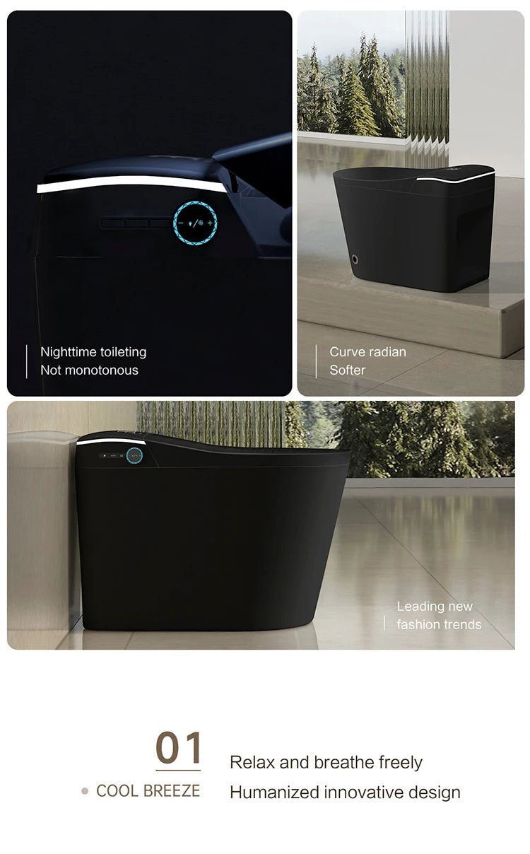 Modern Luxury Auto Sensor Flush European Bathroom Ceramic Automatic Wc Black Smart Toilet