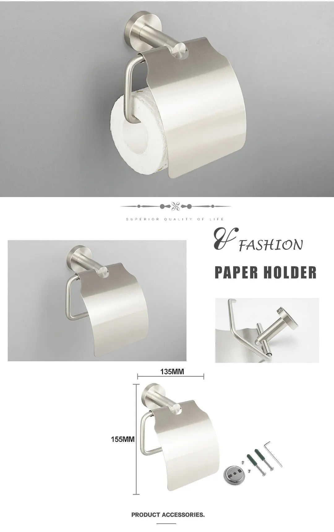Brushed Nickel Wall Mount Stainless Steel Bathroom Hardware Set Towel Bar Towel Ring Paper Holder Robe Hook Bathroom Accessories