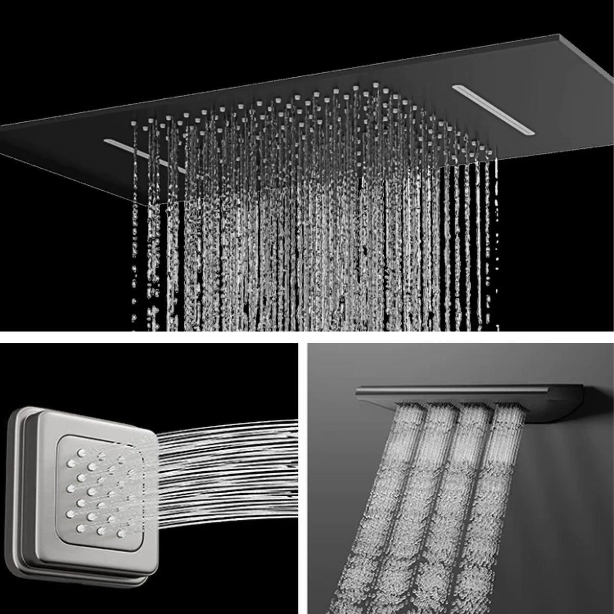 Luxury Bathroom Ceiling Embedded Rain Shower Head LED Digital Display Thermostatic Mixer Hot Cold Water Rainfall Shower System