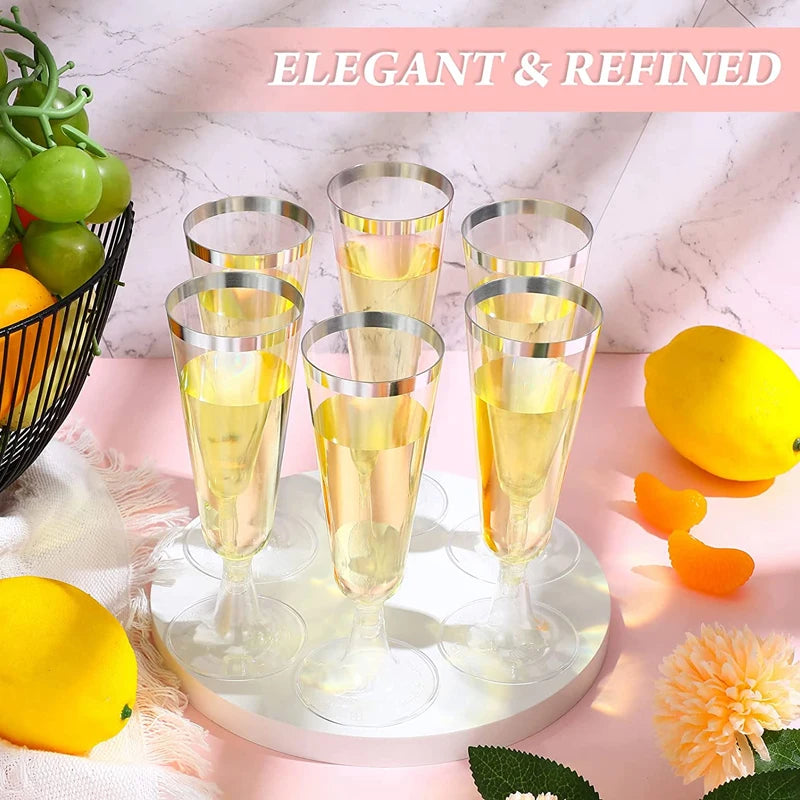 6/12/24/36pcs 5OZ Gold Champagne Flutes Disposable Plastic Champagne Glasses Wedding Party Cocktail Cups Celebration Supplies