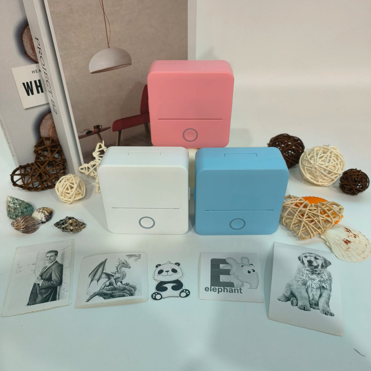 Wireless Mini Photo Printer Set with 5 Sticker Rolls & 5 Thermal Paper, Bluetooth Mobile Printing for Pictures, Photos, Labels