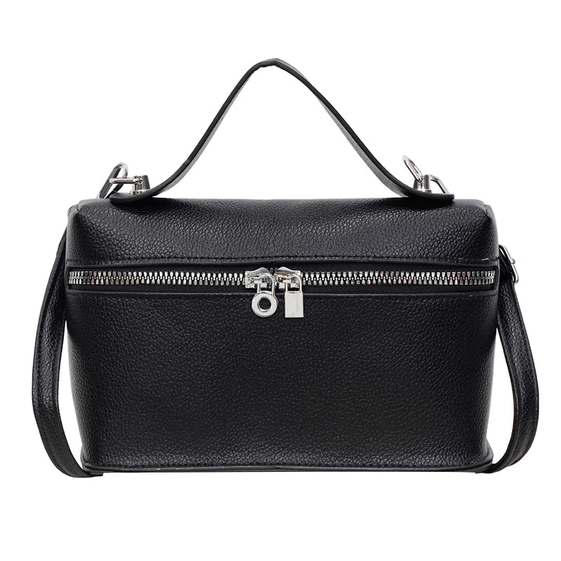 Minimalist Trend Solid Color Box Bag Litchi Pattern Portable Carrying Crossbody Bag Daily Commuting Versatile Square Bag