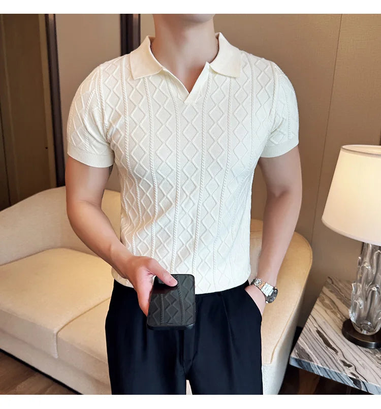 Polo Style Sweaters For Men Autumn Winter New Slim Fit Short Sleeve Mens Casual Sweater Turn Down Collar Knitted Pull Homme 3XL