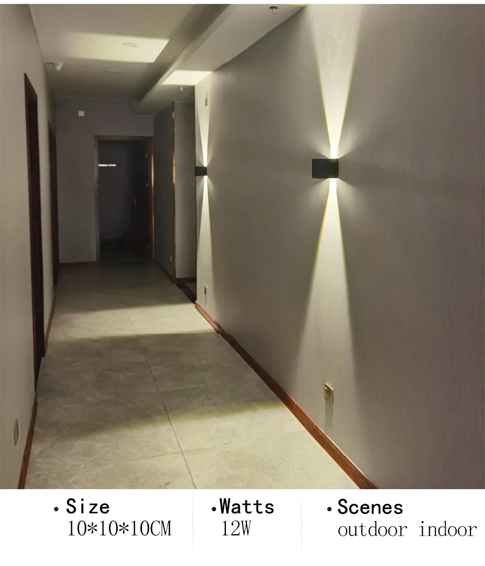 6W/12W LED Wall Light Outdoor Waterproof IP65 Porch Garden Wall Lamp & Indoor Bedroom Bedside Decoration Lighting Lamp Aluminum