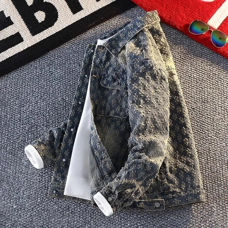 Sequin Denim Jacket Men's Luxury Streetwear Shiny Cowboy Coats Loose Casual Single-breasted Long Sleeve Spring Autumn Jacket